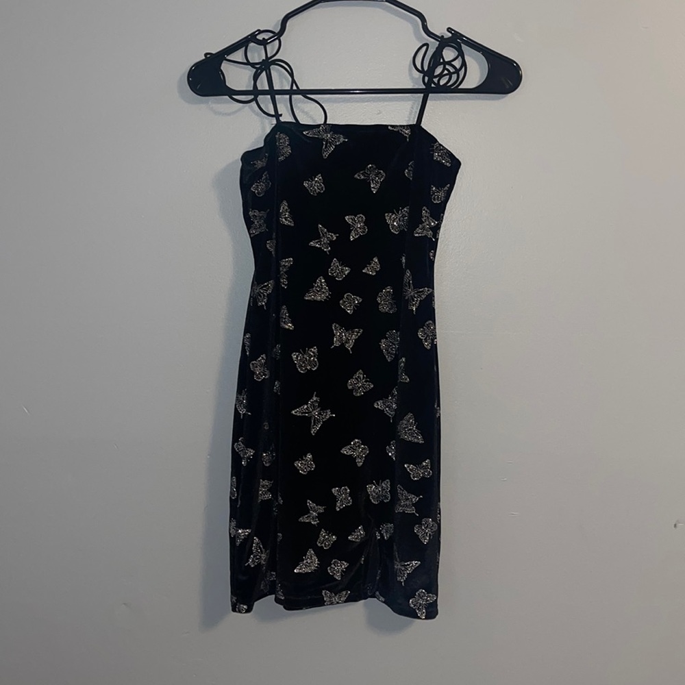 SHEIN butterfly square neck dress with tie straps size small